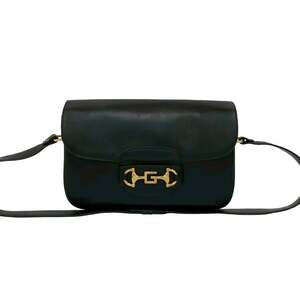 GUCCI Black Leather Horsebit Shoulder Bag